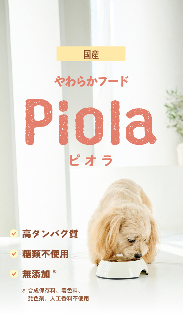 国産やわらかフードPiola|ピオラ 高タンパク質、糖類不使用、無添加